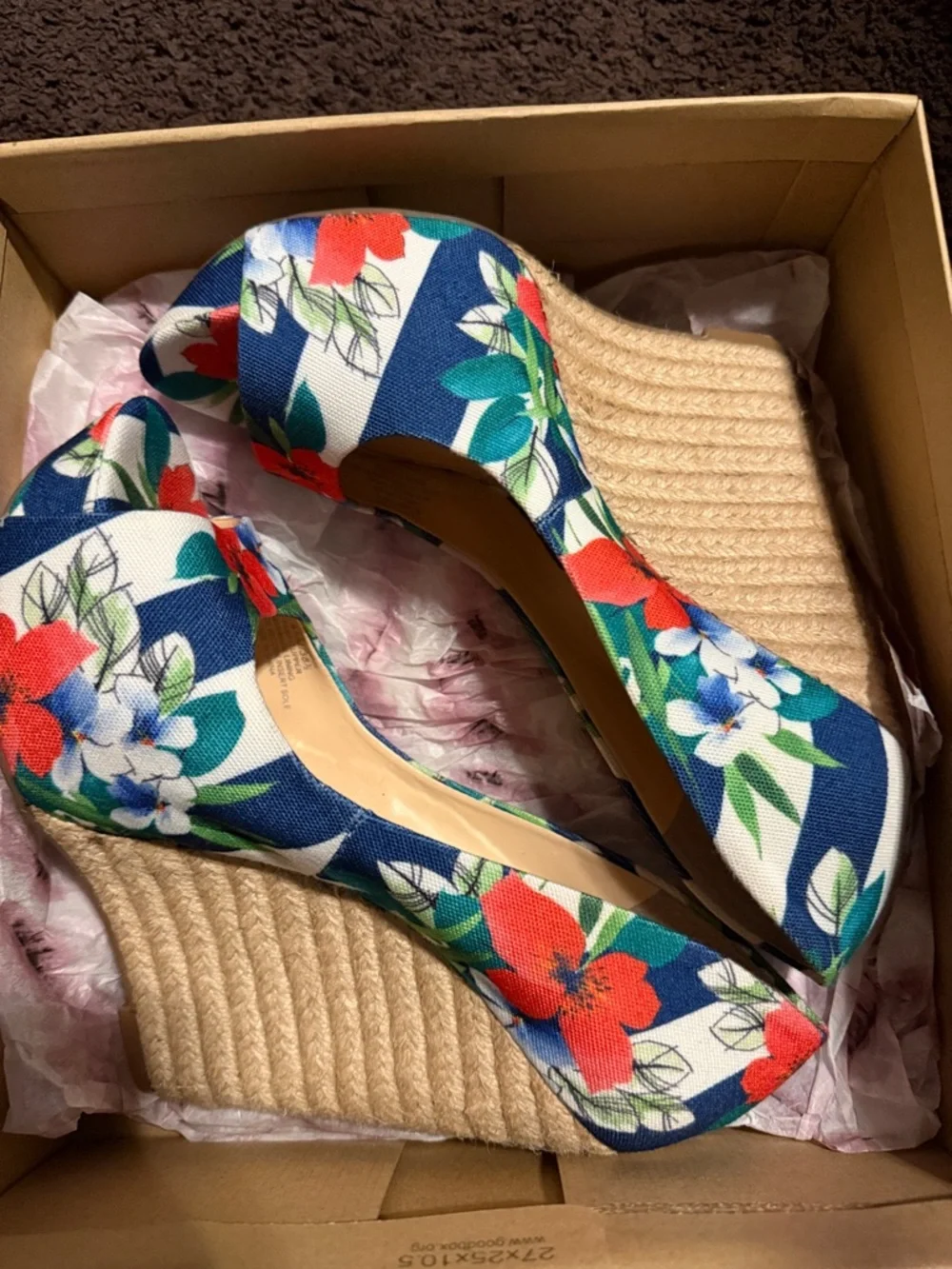 Jessica Simpson Navy Floral Espadrille Wedge Heels - Picture 2 of 8